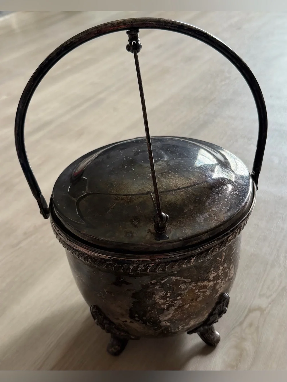 Vintage Bristol EPCA Silverplate By Poole Footed Ice Bucket W/Swing Back
